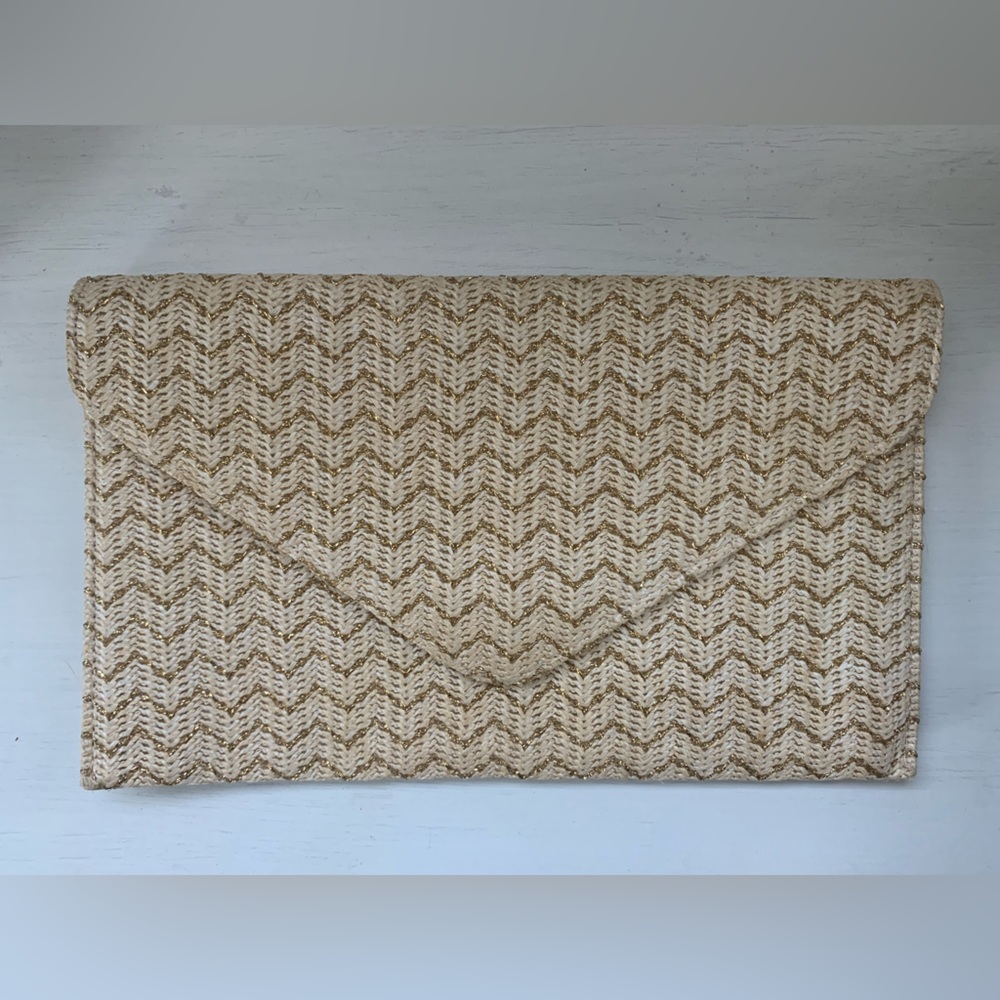 Gold and cream envelope clutch
